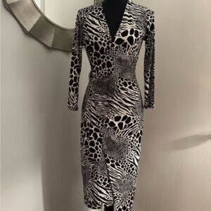 Michael Kors Black and White Long Sleeve Wrap-Style Dress